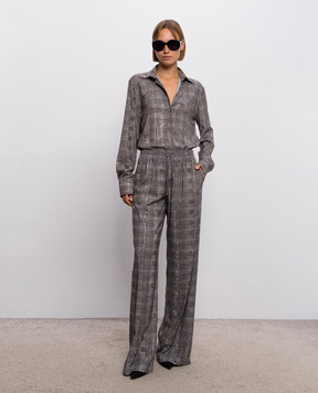 Ermanno Scervino Gray checked blouse with crystals D492K361CTXHF