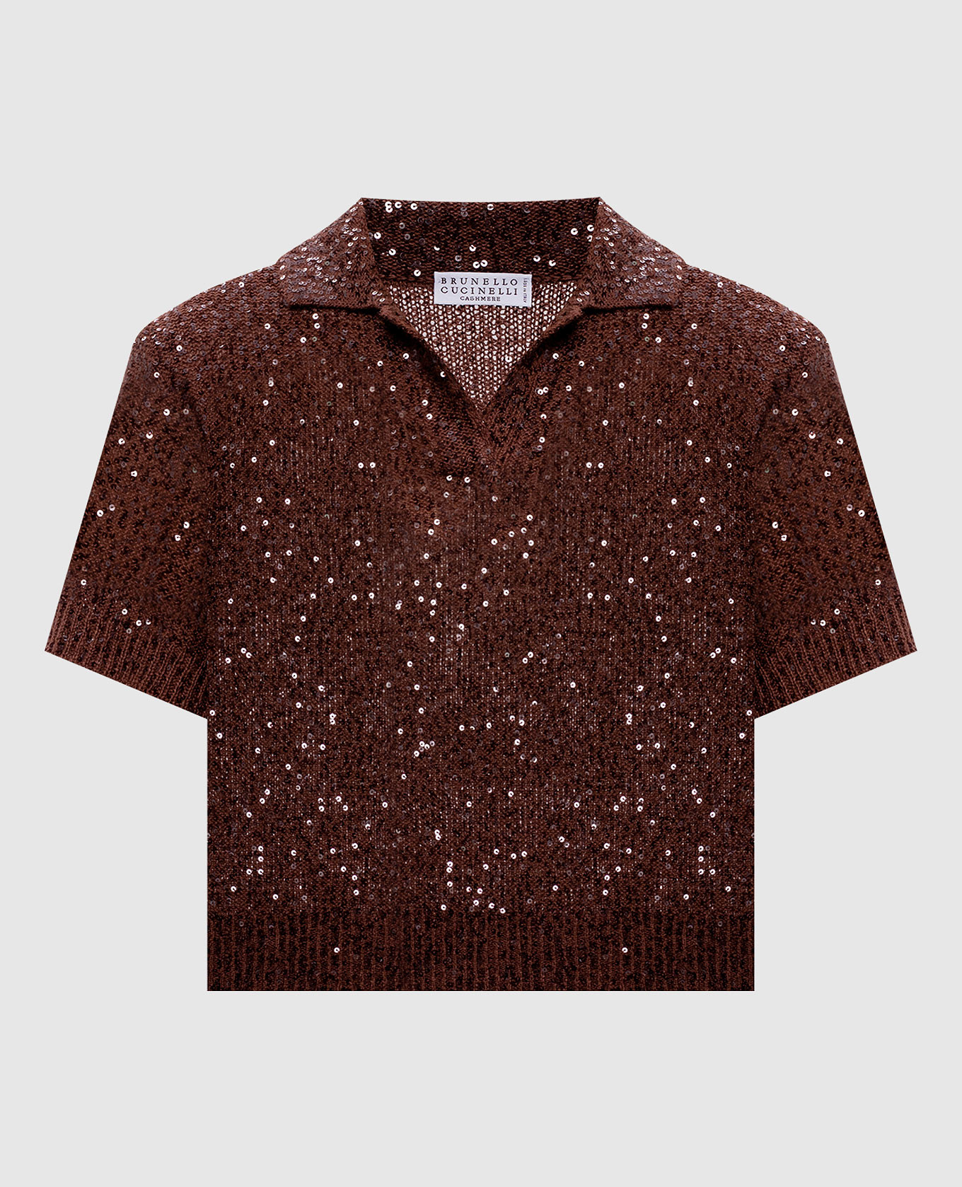 Brown linen, cashmere and silk sequin top