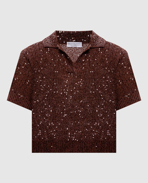 Brunello Cucinelli Brown linen, cashmere and silk sequin top MDJ547605