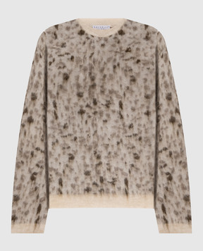 Brunello Cucinelli Beige wool sweater with leopard print M2I242500P