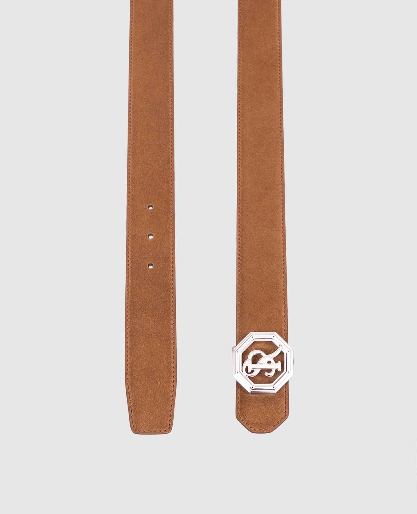 

Suede brown belt with monogram logo Stefano Ricci