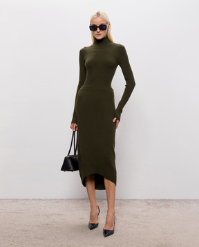 Victoria Beckham Green ribbed merino wool skirt 1426KSK007725A