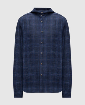 Kiton Blue wool, silk and linen hooded shirt UMCMARK0630G