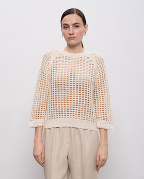 Peserico Beige openwork jumper with sequins and fringe A99047F0709110