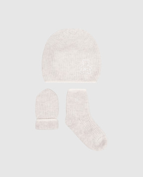 Brunello Cucinelli Children's gray cashmere hat, gloves and socks set BBMSETNB01