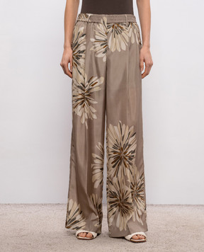 Brunello Cucinelli Khaki floral silk pants MQ967P9229