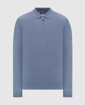 Stefano Ricci Blue polo shirt with crocodile leather inserts K606003Z16F26303