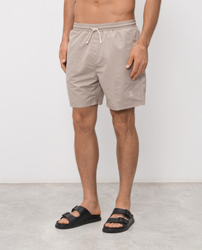 Brunello Cucinelli Beige swim shorts with embroidered logo MW817043