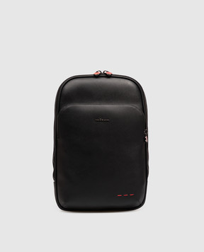 Kiton Black leather sling bag with metal logo UBA0146N01269