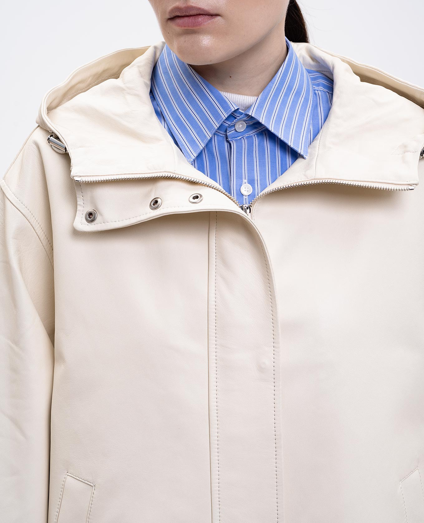 Ivory leather jacket Yves Salomon Army 5