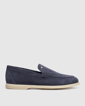 Stefano Ricci Blue suede loafers with perforations UC64G2215SDP