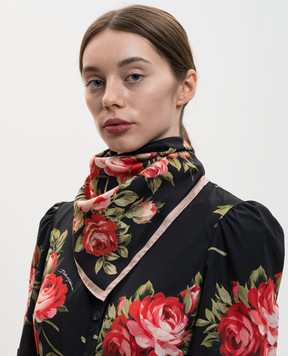 Dolce&Gabbana Black silk scarf with floral print FN092RGDDPM
