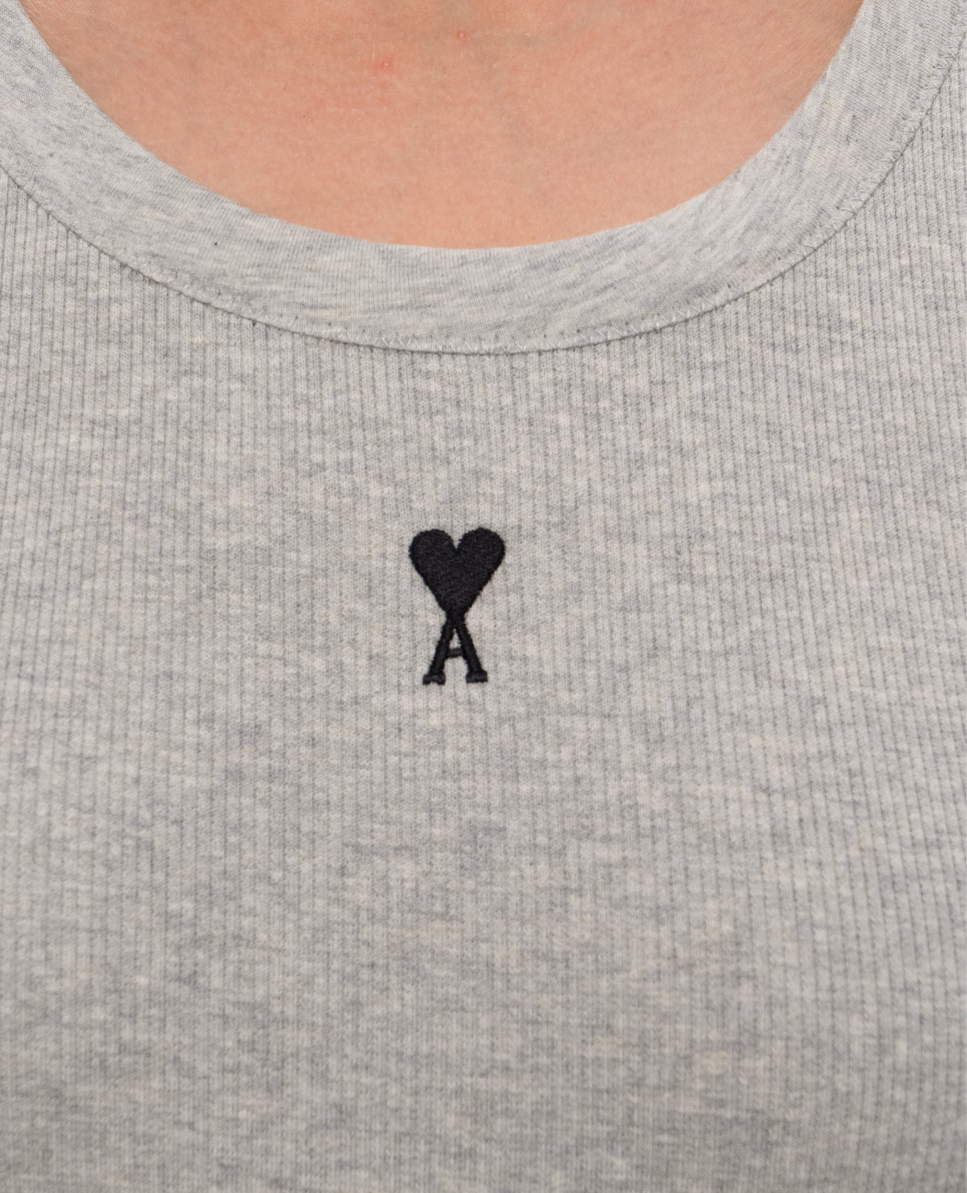 Grey ribbed T-shirt with embroidered emblem Ami Paris 4