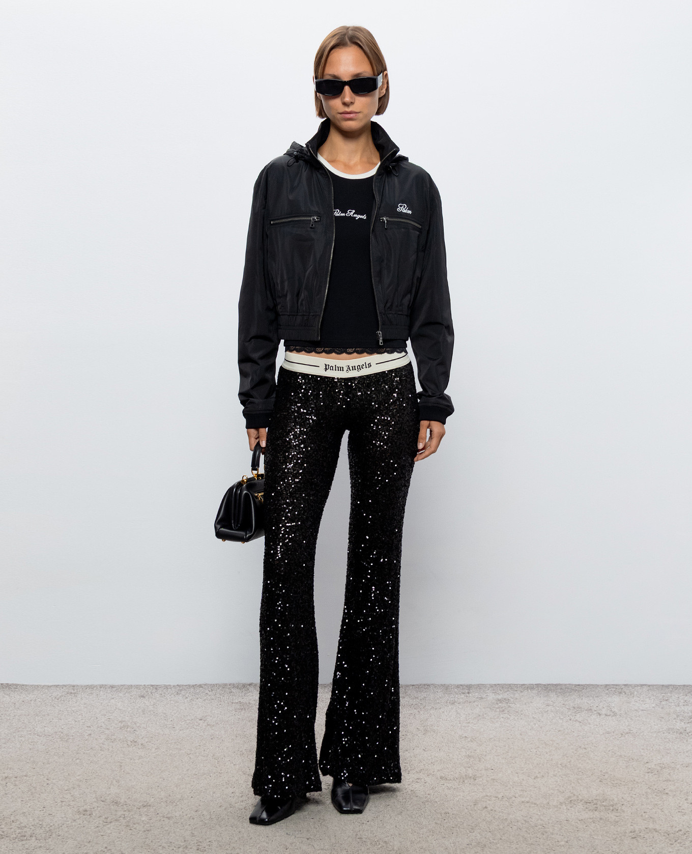 Black cropped windbreaker Palm Angels 2
