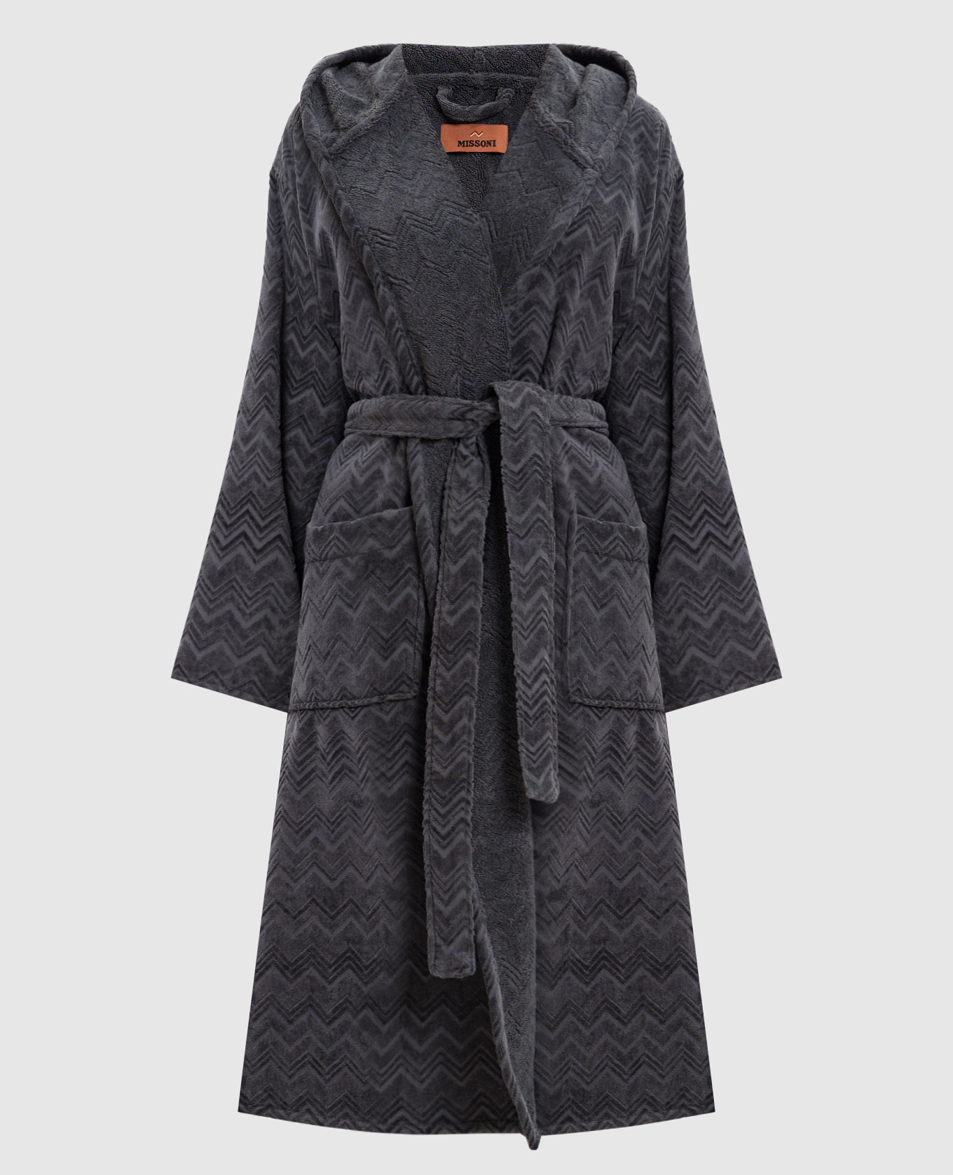 

Chalk grey terry bathrobe with branded pattern Missoni Home
