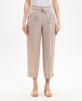 Peserico Beige striped linen pants P04303A02639