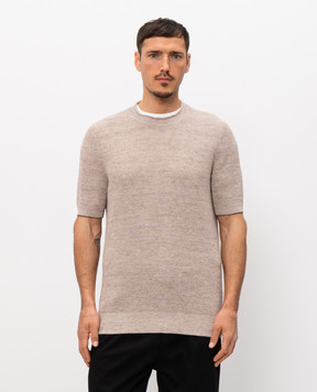 Brunello Cucinelli Beige knitted T-shirt with linen M2L707710