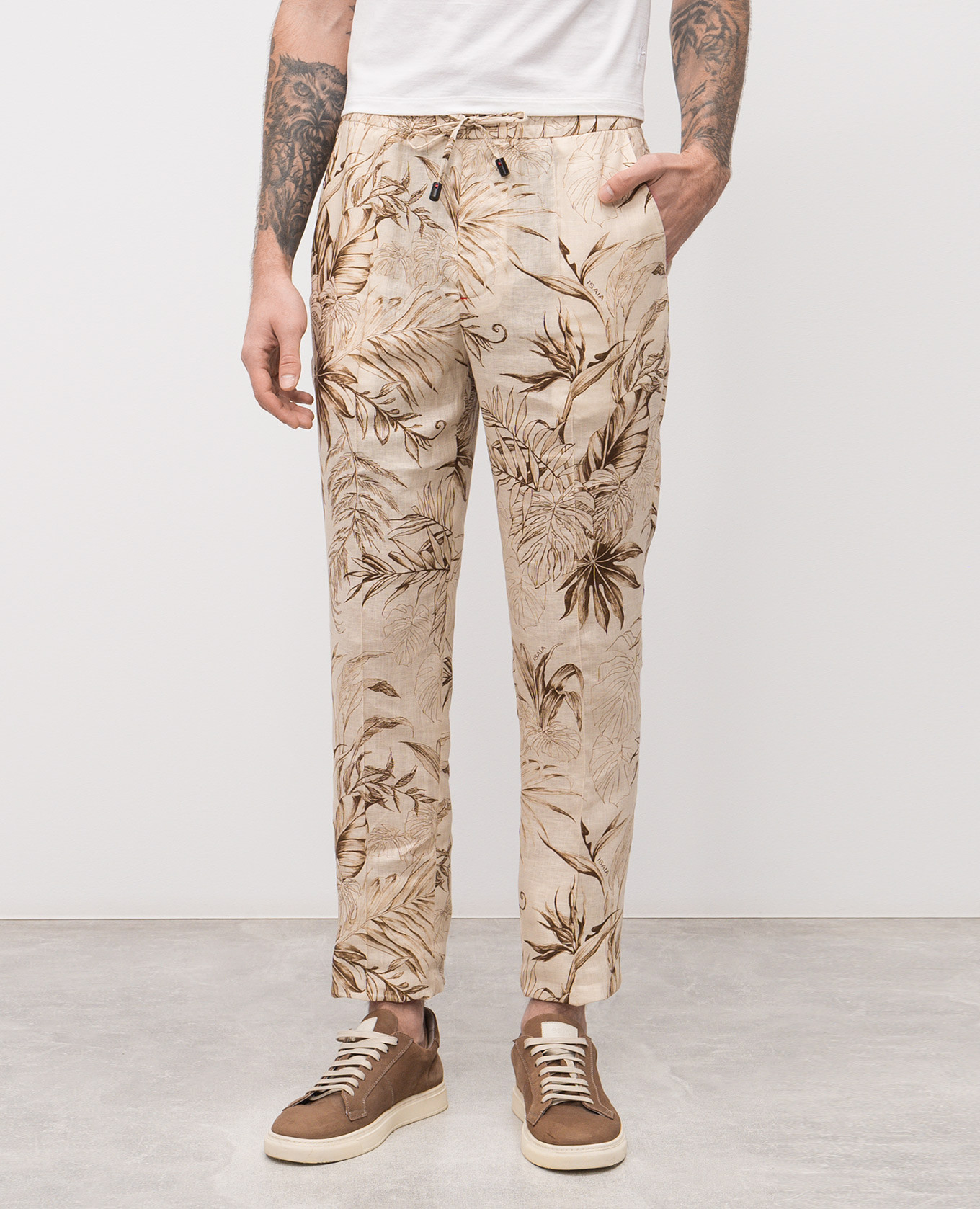 

Beige linen pants with print ISAIA