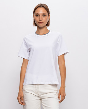 Peserico White T-shirt with a monil chain A06864J000079