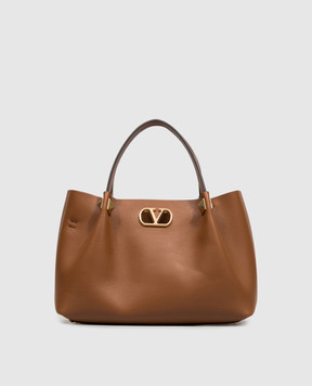 Valentino Brown leather tote bag with VLogo emblem 9W2B0T83WLA