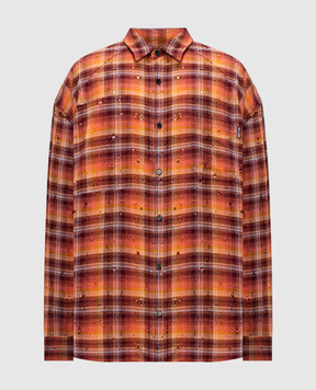 Juun.j Orange checkered shirt with holes JC6364P018