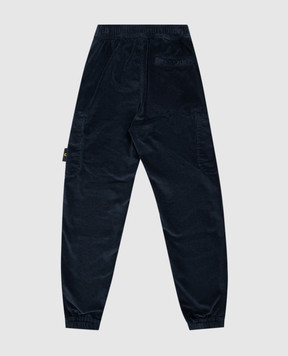 Stone Island Kids' blue corduroy cargo joggers with logo patch L2S163100005S019914