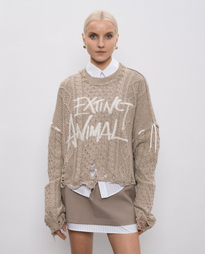 SSHEENA Beige Konfetto sweater with patterned slits 26SSKONFETTOFS26001