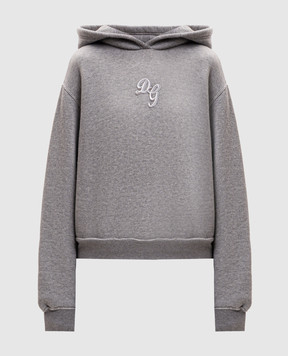 Dolce&Gabbana Gray hoodie with monogram patch F9S47ZGDDME