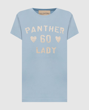 Valentino Panther Lady blue t-shirt with vintage effect 8B3MG24Y9GL