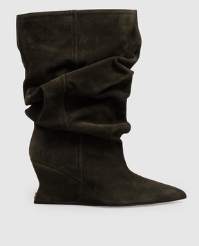 Balmain Green suede wedge ankle boots HN1TA181LCTA