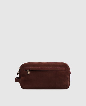 Brunello Cucinelli Brown suede toiletry bag with embossed logo MWSFBU334