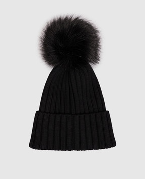 Moncler Black wool hat with pompom L20933B00039M1131