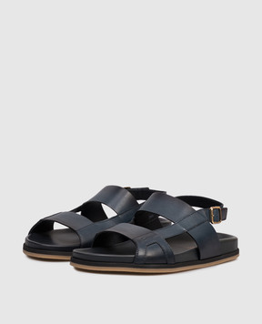 Santoni Blue leather sandals with embossed logo MCEG19327HV6MGOR