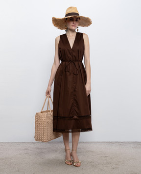Twinset Brown midi dress with lace 261TT2250