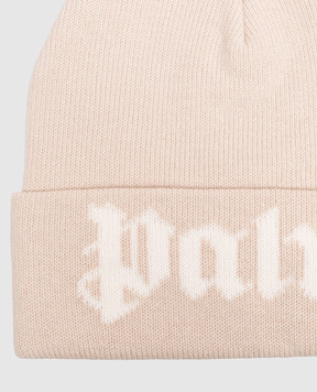 Palm Angels Children's beige hat with logo pattern F6PAJBHT227