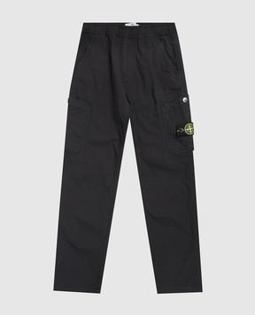 Stone Island Kids' black cargo pants with logo patch L1S163100002S006368