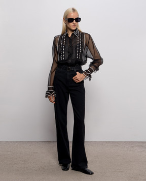 Ermanno Scervino Black silk blouse with contrast embroidery D492K350CSAPORG