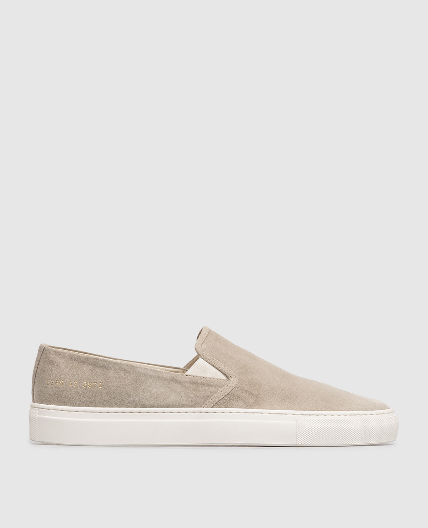 Beige suede slip-ons