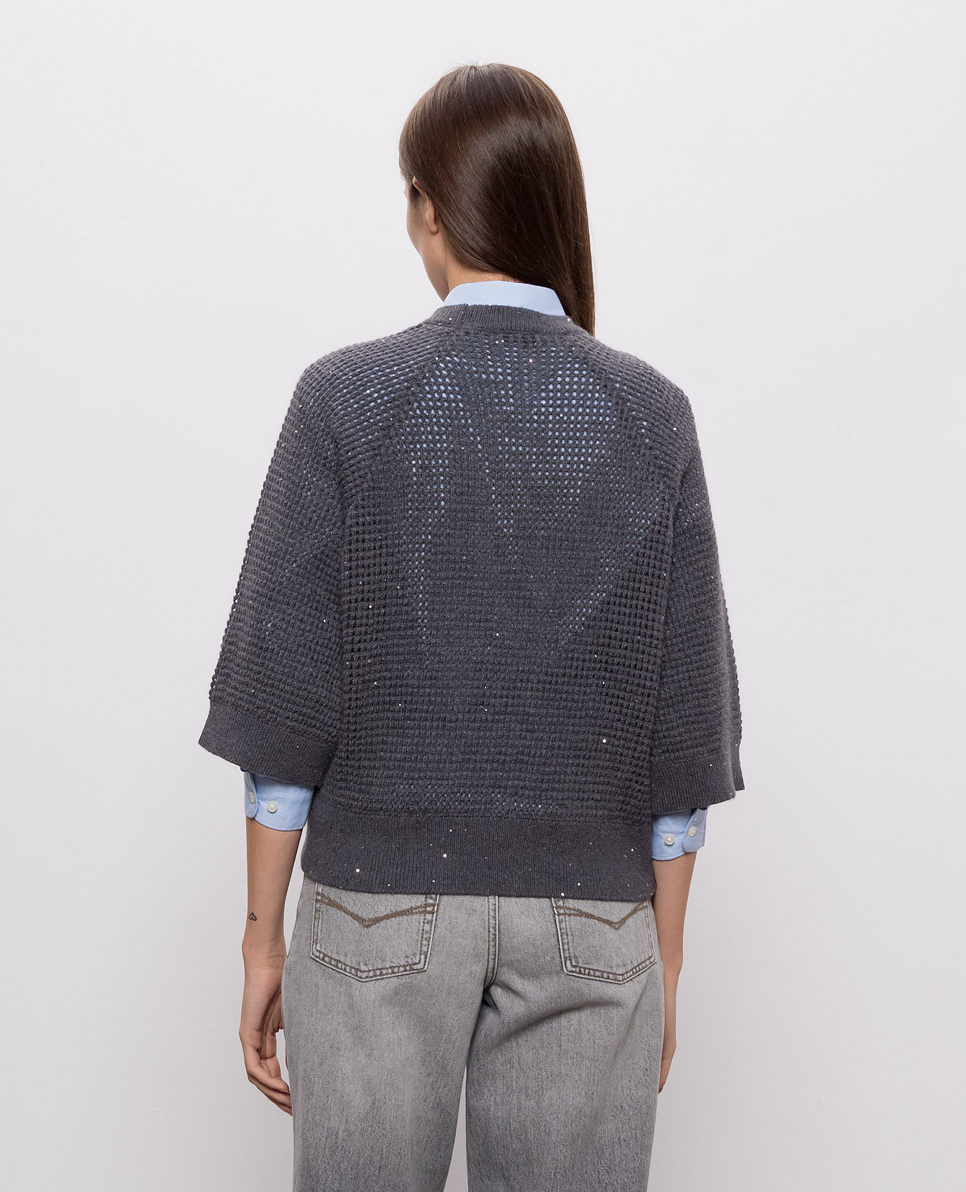 Gray short-sleeved alpaca sweater Peserico 4