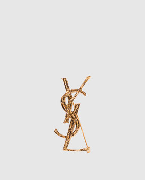 Saint Laurent Cassandre gold brooch with crocodile embossed pattern 470371Y1500w