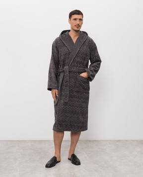 Missoni Home Chalk grey terry bathrobe with branded pattern 1D3AC99718