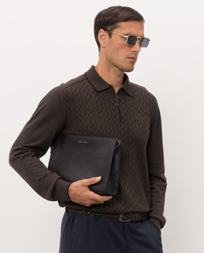 Orciani Black leather clutch with textured logo SU0201LGN