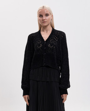 Y`S Yamamoto Black cardigan with openwork pattern YVK09683