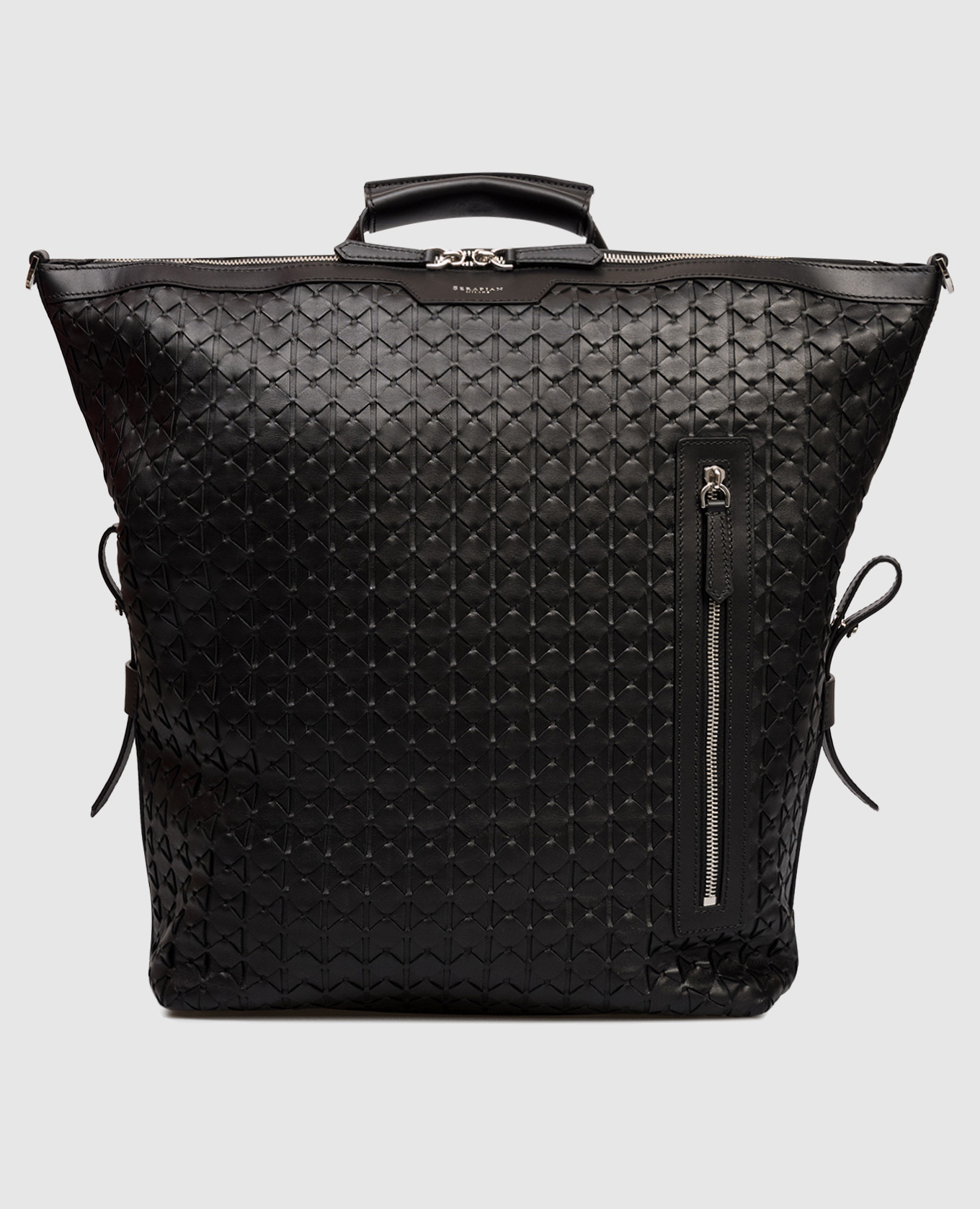 

Black leather backpack with logo Serapian