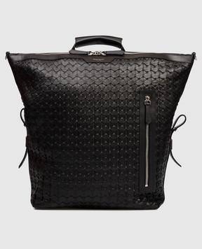 Serapian Black leather backpack with logo SRMOSMLL732730A001