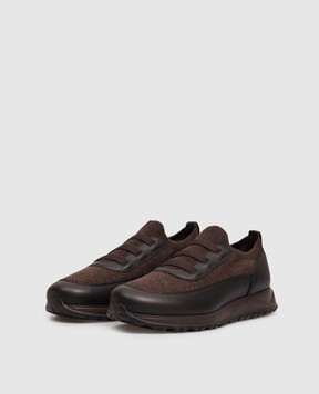 Doucal's Brown combination sneakers with logo DU3318SYDNPX783