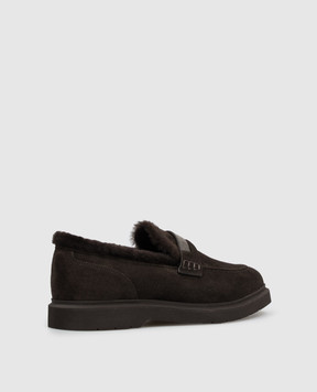 Brunello Cucinelli Brown suede loafers with fur and monil chain MZSFG2569