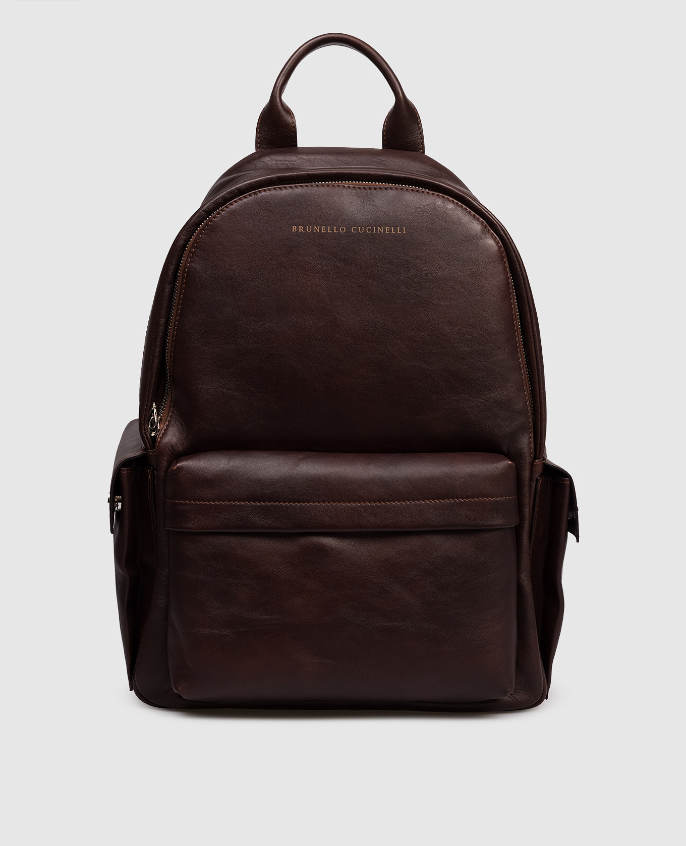 

Brown leather backpack with logo Brunello Cucinelli