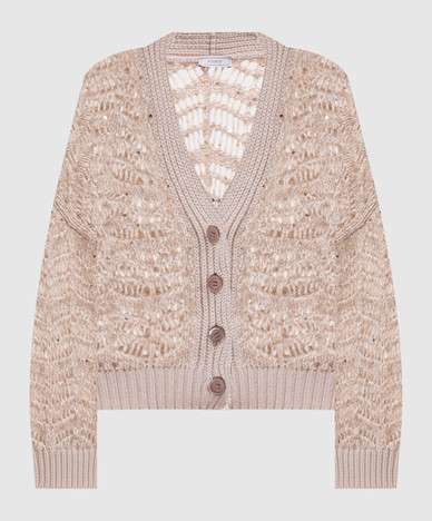Beige opengewerkt vest van alpacawol