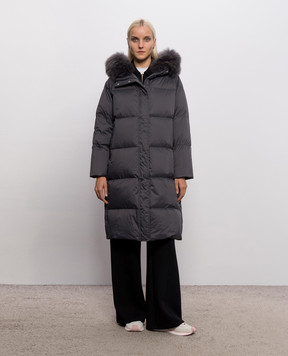Yves Salomon Army Gray down jacket with fur 27WFM01306U04W